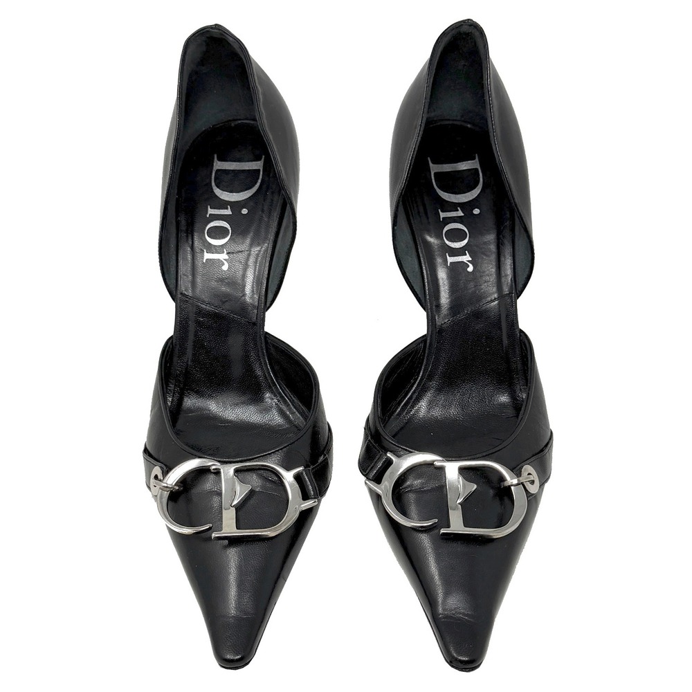 Dior Vintage Galliano CD Logo D'Orsay Pointed Toe Pumps Black 36.5